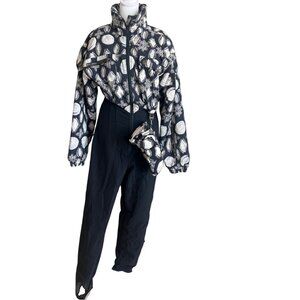 VINTAGE NILS 90s Black & White Abstract One-Piece Ski Suit Hat Gloves  Size 12